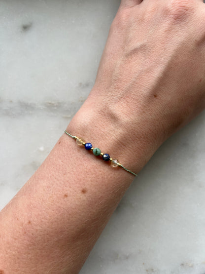 Schütze Sternzeichenarmband, Citrin, Lapislazuli, Seidenband