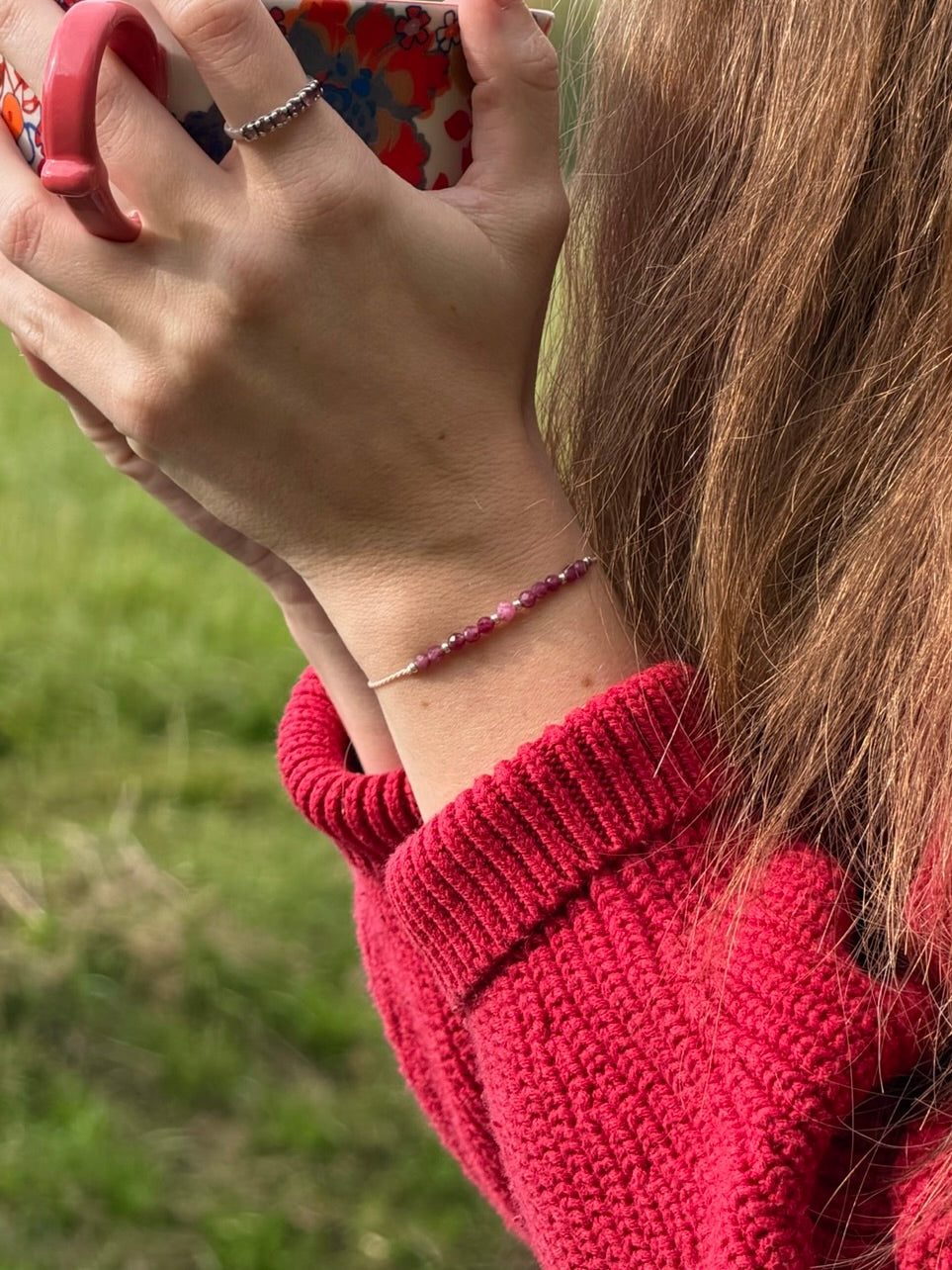 Náramek měsíce Říjen | Jemný náramek s Růžovým turmalínem