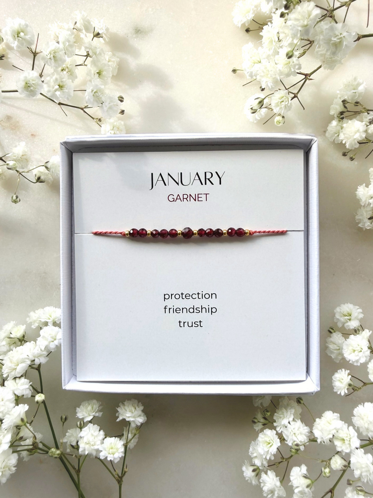 January birthstone bracelet | Garnet bracelet | Minimalist style