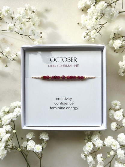 October birthstone bracelet | Pink Tourmaline bracelet | Minimalist style