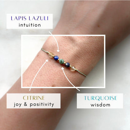Schütze Sternzeichenarmband, Citrin, Lapislazuli, Seidenband